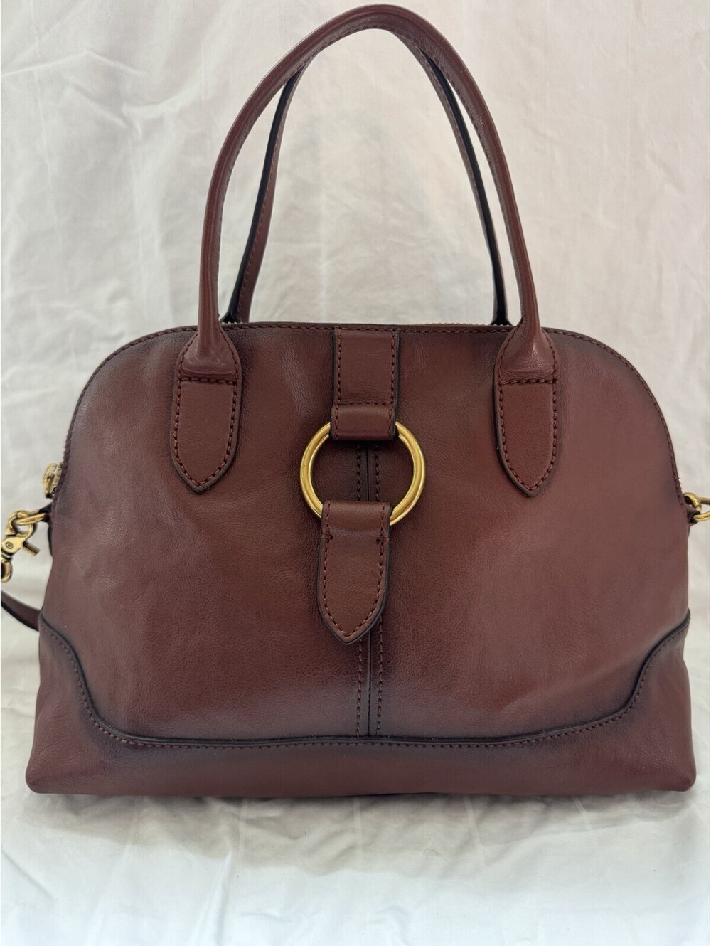 Frye Brown Ring Dome Satchel Top Handle Zip Bag Detachable Crossbody Strap